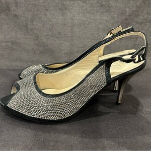 La La Peep Toe Slingback Heels with Cyrstals